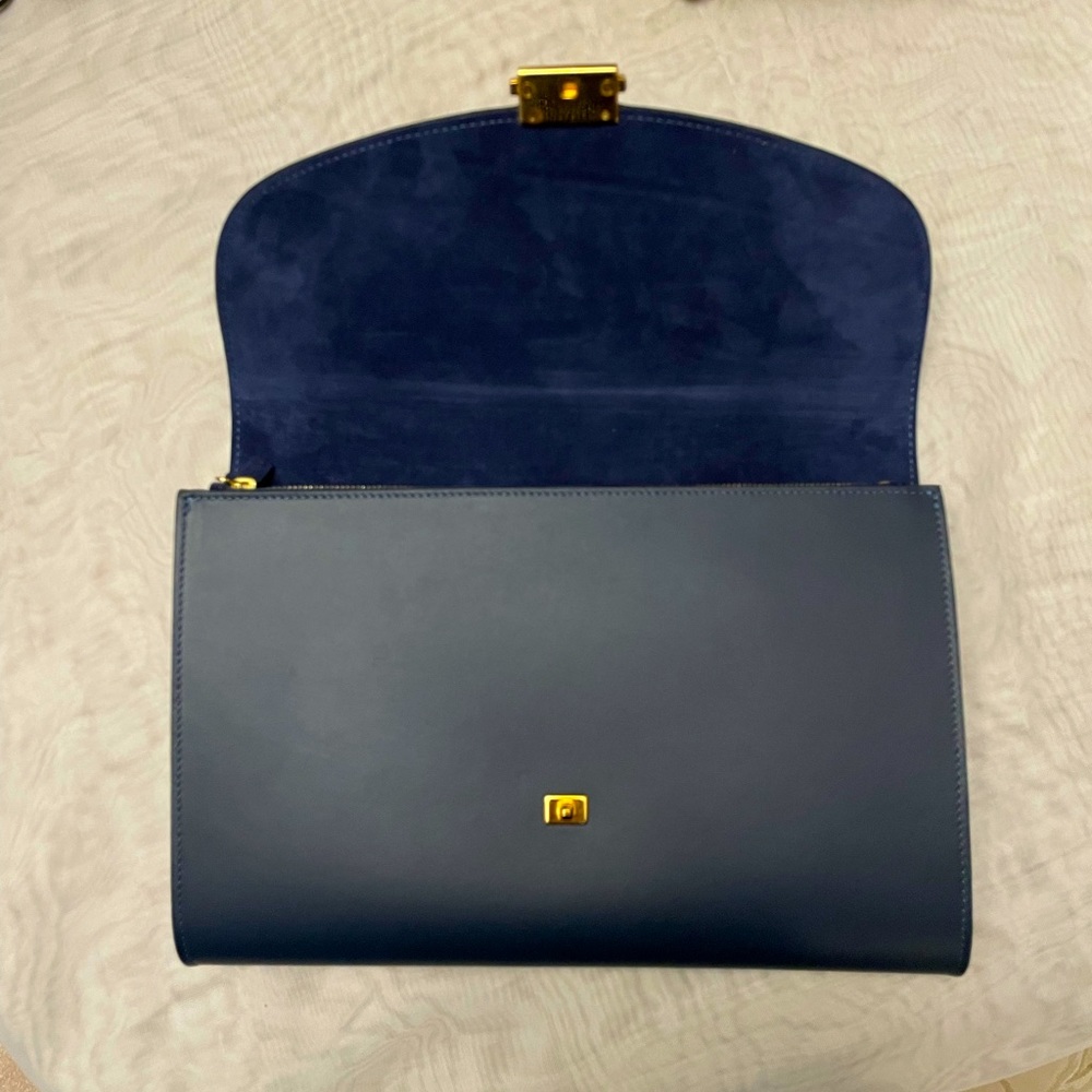Mansur Gavriel Clutch Navy Blue Leather Suede Interior